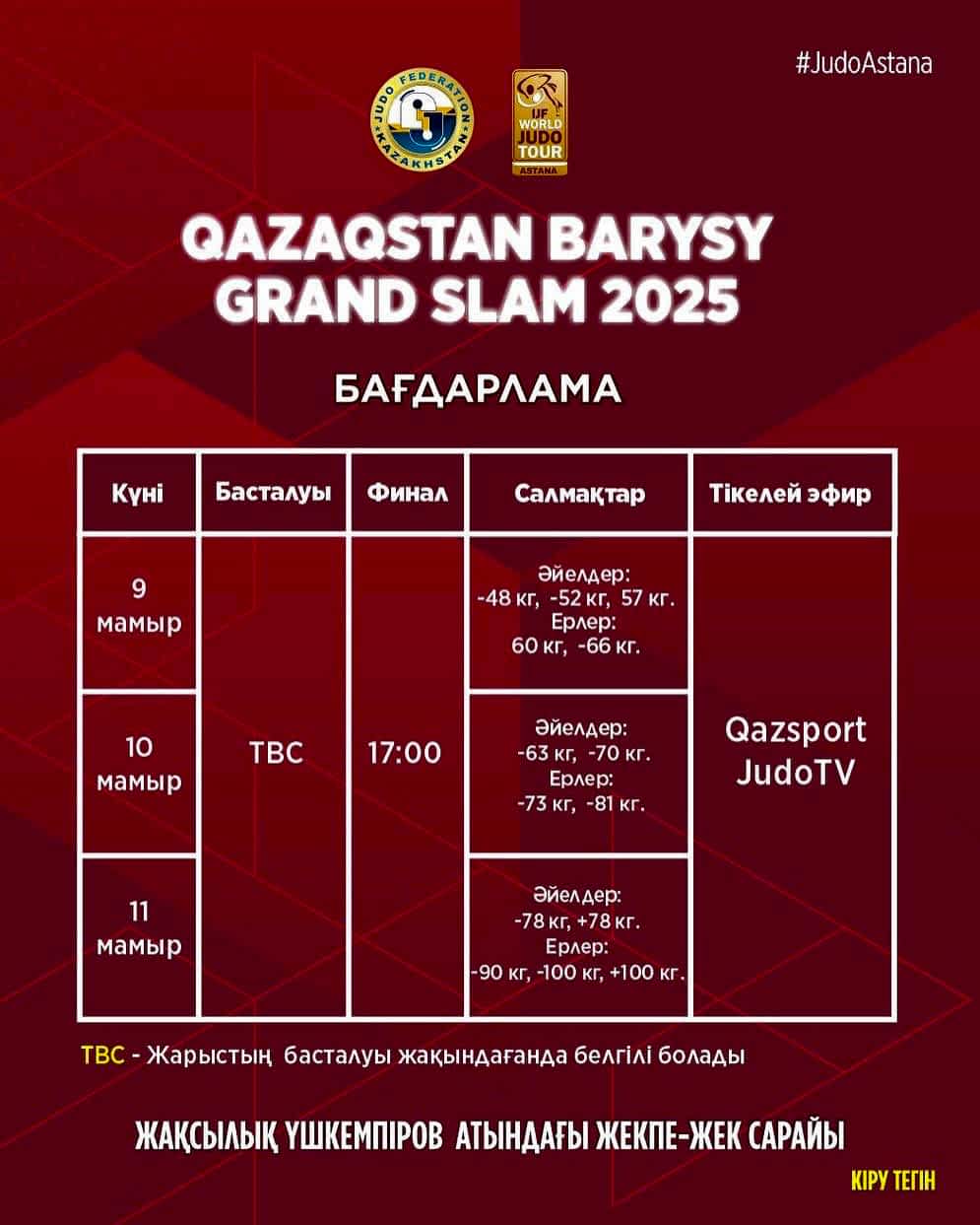 Назарларыңызға Qazaqstan Barysy Grand Slam 2025 додасының бағдарламасын ұсынамыз